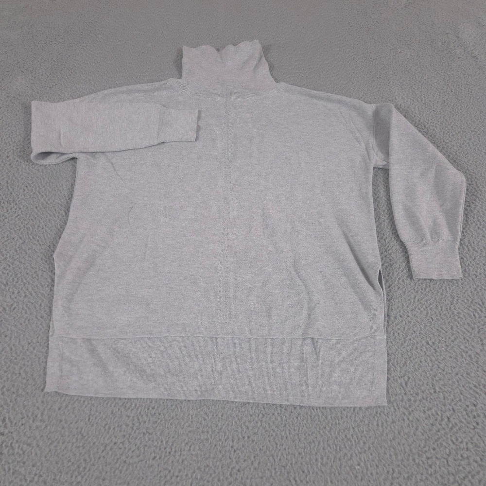 Banana Republic Sweater Womens‎ M Petite Gray Cotton Blend Turtleneck Side Slit